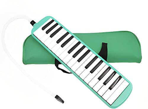 Vilihy Melodica Pianica Pianica mit 32 Tasten, tragbar, mit Tragetasche, kurze und lange Mundstücke für Anfänger und Kinder, Geschenk (grün)