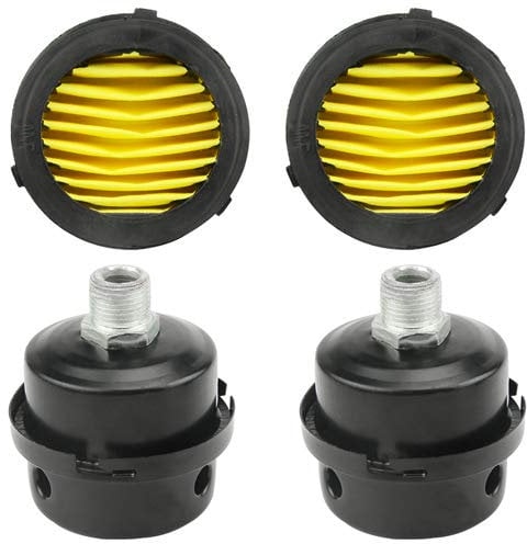 WMYCONGCONG 2 unids 3/8 PT 16mm compresor de aire silenciador filtro de aire de metal compresor de admisión silenciador con 2 piezas de repuesto de elemento de filtro