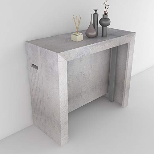 VE.CA - MERCURIO - Tavolo Consolle Allungabile con Porta Prolunghe - da 40 a 300 cm - Finitura in Cemento - Ideale per Arredo Cucina e Casa - Made in Italy