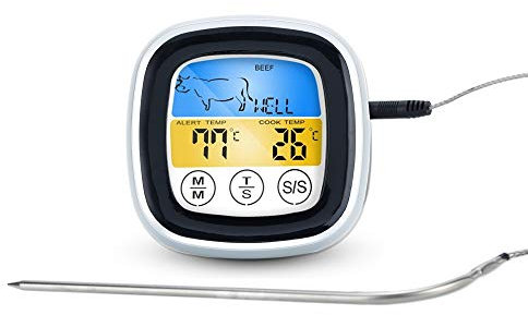 Intirilife Barbecue Thermometer in Weiss - Digitales BBQ Thermometer mit Timer zum Grillen und Kochen - Elektronisches Temperaturmessgerät Grillthermometer