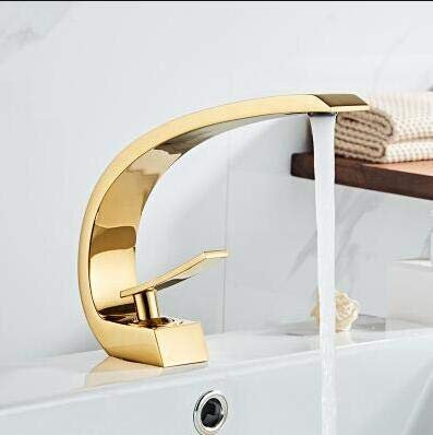 AFUDER Waschtischarmaturen Moderner Waschtischarmatur Schwarz/Gold Waschbecken Wasserhahn Einhand-Wasserhahn mit heißem und kaltem Wasserfall