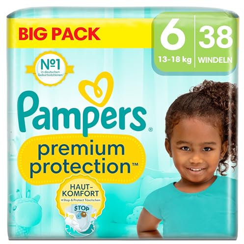 Pampers Premium Protection BIG PACK, Extra Large, Windeln Größe 6 (13+kg), 38 Stück