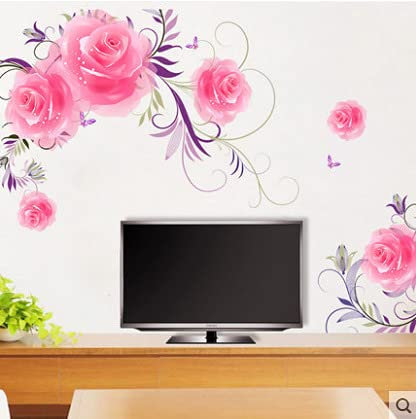 COVPAW® Wandtattoo Wandaufkleber XXL Rosen Rosa Blumen Wandsticker Wandbild Bilder Wohnzimmer Schlafzimmer Deco