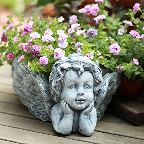 WABMJGW Blumentopf für den Außenbereich, Engel liegend, großes Kaliber, Sukkulenten, 55 x 34 x 22 cm, Retro-Statue, Pflanzgefäß, Pflanzgefäß, Garten, Heimdekoration, Basteln