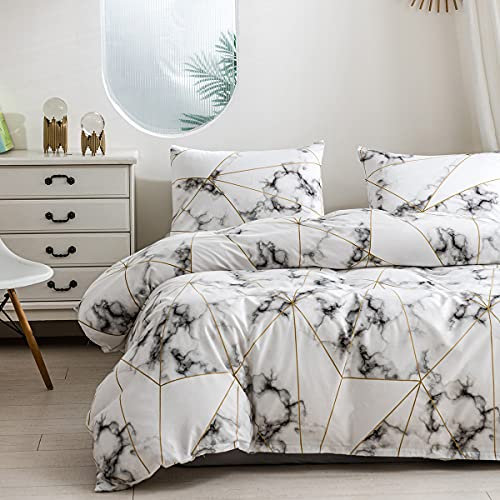 Luofanfei Marmor Bettwäsche 200x200 Weiß Grau Anthrazit Gelb Gold Bettbezug Doppelbett Set Weiche Muster Bettwäsche-Set Moderne Bettwaesche Kuschelige Bettgarnitur mit 2 Kissenbezüge Reißverschluss