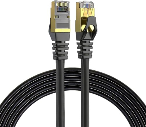 Elfcam - 5m Ethernet Kabel Cat 7 RJ45,STP 100% Kupfer, 10 Gbit/s 600 MHz, LAN Netzwerkkabel Rund Ø6,0mm, Kompatibel mit Router, PC, TV, Konsole – Schwarz