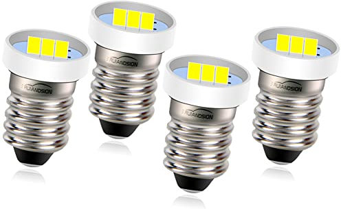 Ruiandsion Lot de 4 ampoules LED E10 12 V à vis miniatures pour lampes frontales, lampes de poche, lampes de travail, blanc