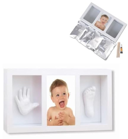Cangaroo Baby Gipsabdruck 3D Hand- und Fußabdruckset, Fotorahmen aus Holz weiß