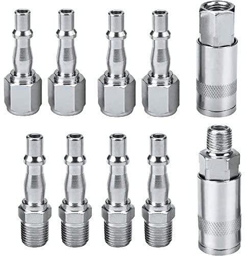 Nutmanel 1/4 BSP Air Line Hose Compressor Fitting Pcl Air Fittings, 10 Pcs 1/4 BSP Airline Fittings Coupling Connector Male Female, Air Coupler Compressor Fittings Quick Release