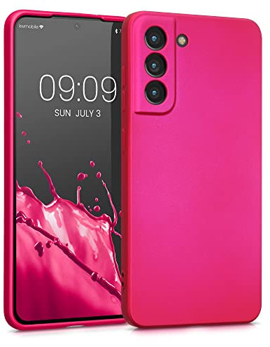 kwmobile Custodia Compatibile con Samsung Galaxy S21 FE Cover - Back Case Morbida - Protezione in Silicone TPU Effetto Metallizzato rosa metallizzato