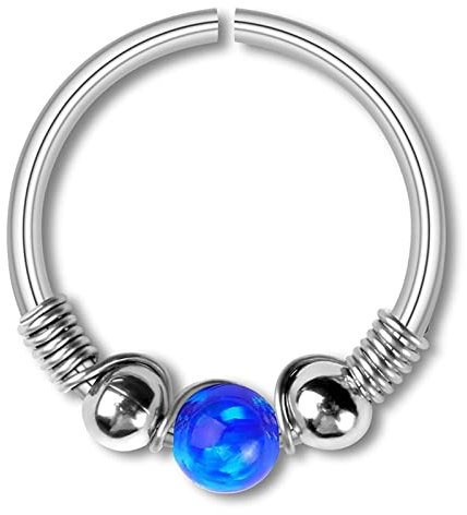 Nasenpiercing Opal Stein, Nasenring Titan Vergoldet Silber Blau Runde Form Schmuck Zunge Lippe 1 Stück Damen Geschenk