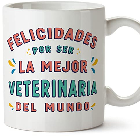 MUGFFINS Tazas para VETERINARIA mujer - En Español - Felicidades por ser el mejor - 11 oz / 330 ml - Regalo original y divertido