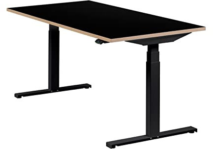 boho office® Höhenverstellbarer Schreibtisch 160 x 80 cm - Elektrisch, Made in Denmark, 2 Motoren, 3-Fach Teleskop, Appsteuerung - Easydesk Schwarz inkl. Tischplatte in Schwarz mit Multiplexkante