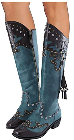 Stivali Donna Elasticizzati Morbidi Larghi Stivali Cowboy Camoscio Pelle Vintage Anfibi Western Boots Caldo Sexy Sopra il Ginocchio Stivaletti Invernali Stivali Alti Curvy con Tacco