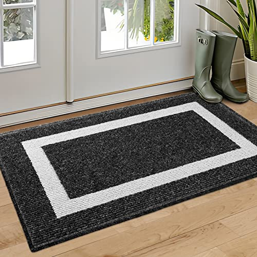 NAXBEY Door Mat Indoor Doormat,Non-Slip Absorbent Dirt Trapper Door Mats Indoor,Machine Washable Low-Profile Floor Mats for Front Back Door,Hallway,Kitchen,Garden,Laudry Room (60 x 90 cm, Black)