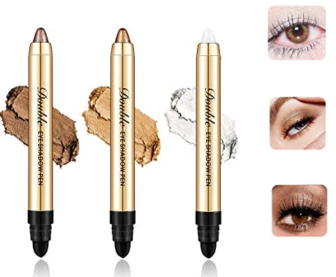 Eyeshadow Stick Set, 3 Farben Lidschatten Stift, Lidschatten Stick Glitzer, Wasserfester Lidschattenstift, Crayon Eyeshadow Pen mit Schwammspitze, Erstellen sie Glitzerndes Augen-Make-up