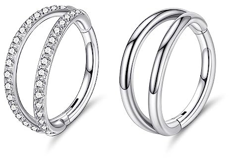 Longbeauty Doppelt Nasenring Septum Ring Clicker Daith Ohrringe Nasenpiercing Edelstahl Hoop Conch Rook Helix Tragus, Silber, 10mm