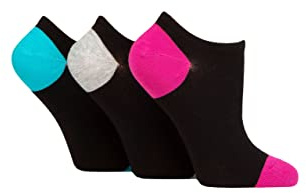 SockShop Wildfeet Ladies Plain, Patterned and Contrast Heel Bamboo Trainer Socks Pack of 3