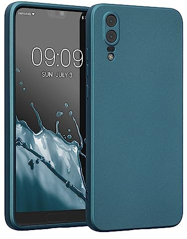 kwmobile Handyhülle kompatibel mit Huawei P20 Hülle - weiche Silikon Case metallisch schimmernd in Metallic Karibikblau
