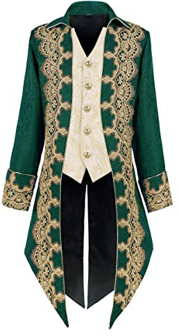 OFOKEDA Herren Steampunk Viktorianischer Mittelalter Piraten Frack, Yt2303gn, Large