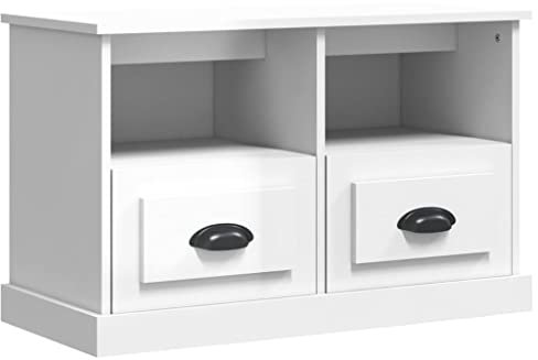 vidaXL Glossy White TV Cabinet with Drawers and Open Compartments, Perfect for Living Room and Bedroom, Complementary Room Decor 80x35x50 cm