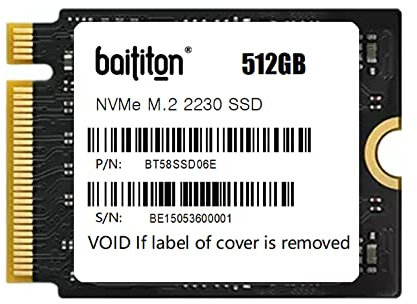 BAITITON 512GB M.2 2230 NVMe PCIe SSD Disque Dur État Solide Compatible avec Steam Deck, Surface Pro, Tablets 512Go