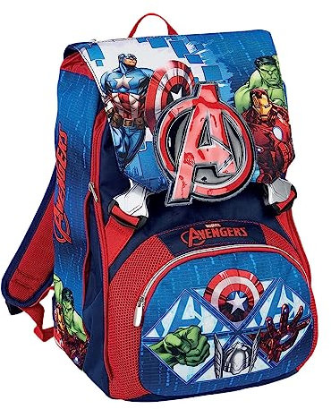 Seven Schulranzen für Grundschule, ab 1. Klasse, Erweiterbarer Schulranzen, Extra Volumen; Geräumige Schultasche für Mädchen und Jungen, mehrfarbig/THE AVENGERS