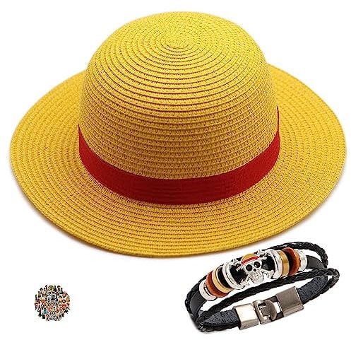 HJYZY Small Straw Hat Wide Brim One P. Straw Hat Summer Beach Sun Hat Skeleton Bracelet Cute Stickers 12 PCS Yellow