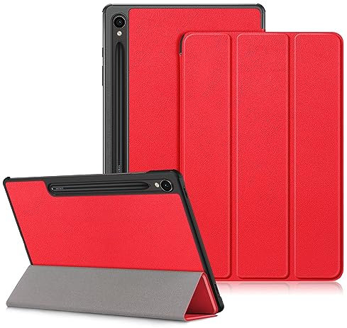 DINGGUAGUA Coque pour Samsung Galaxy Tab S9 11 Pouces Fine Folio Protecteur Tablette Housse Étui 2023 (SM-X710/SM-X716B/SM-X718U) Fonction Veille/réveil Automatique,Rouge