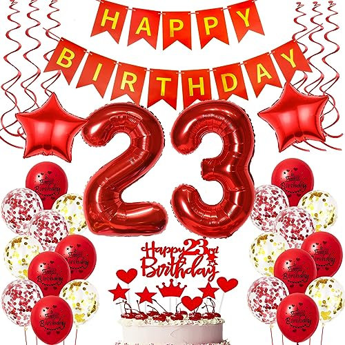 Deko 23. Geburtstag frauen Rot ,Geburtstagsdeko 23 jahre frauen Luftballons 23 Geburtstag dekoration Rot,Folienballon 23 Geburtstag deko frauen Rot Tortendeko 23 Geburtstag frau deko rot