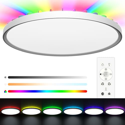 LUTW LED Deckenleuchte Dimmbar mit Fernbedienung, 24W RGB Farbwechsel LED Deckenlampe 2700K-6500K 2400LM IP54, Flach Rund Deckenbeleuchtung für Wohnzimmer Schlafzimmer Kinderzimmer Küche Ø300*H22mm