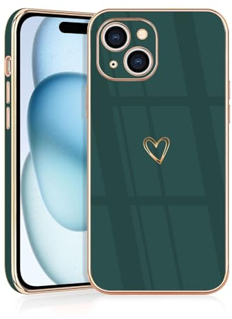 JRIANY for iPhone 15 Case, Protective Flexible Silicone Case with Cute Design Love Heart Pattern Shockproof Bumper Cover Compatible with Apple iPhone 15 - Green