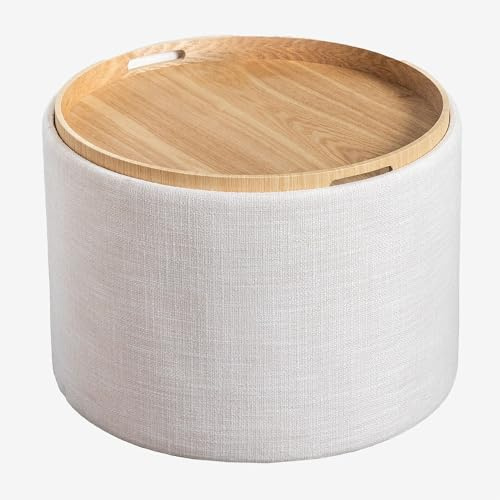 SKLUM Berkeleni Couchtisch, rund, aus Leinen, mit Ablage und Stauraum