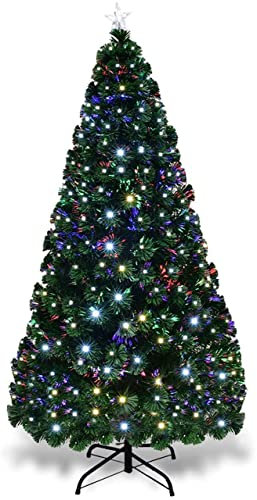 AGAATI 5 Fuß 6 Fuß Glasfaser-Weihnachtsbaum, grüner Weihnachtsbaum mit Stern und Metallständer, Weihnachtsdekoration für den Innenbereich (1,5 m + 180 Spitzen), Gedenktag