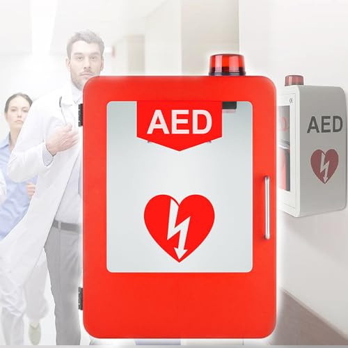 JIANGSS Gabinete de Almacenamiento DEA, Caja Exterior de desfibrilador cardíaco, Caja de Alarma de desfibrilador Externo automático, con partición Ajustable, para el hogar, Oficina,Red