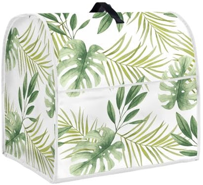 TOADDMOS Green Leaves Print Stand Mixer Cover,Protective Dust Cover with Top Handle and Pockets Compatible with 6-8 Quarts