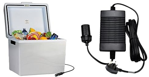 Koolatron Thermoelectric Iceless 12V Cool Box, 42L Thermoelectric Iceless Cooler/Warmer, Refrigerator 230V AC to 12V DC Power Adapter Inverter/Converter with Circuit Breaker for Car Fridge