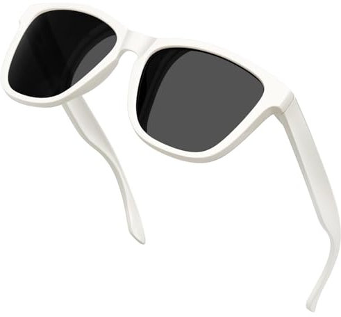 KANASTAL White Sunglasses Mens Polarised Square Womens White Black Ladies Retro Vintage Classic UV400 Protection for Driving - White Frame Black Lens