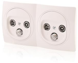 Prise TV Nobilis 2x, blanc, TV/FM/SAT 3 ports Ø 60 mm et 2 cadres horizontaux 80 x 151 mm