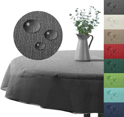 Outdoor Tischdecke Gartentischdecke wasserfest wetterbeständig rutschfest waschbar Outdoortischdecke Weichschaum Garten Balkon Camping Party Tischdeko Typ883 grau 160 cm rund