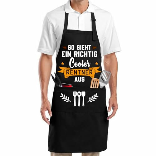 Tarklanda Lustige Grillschürze Herren Damen, Kochschürze für Männer, Schürze mit Spruch So Sieht EIN Richtig Cooler Rentner Aus, Geschenke für Rentner zum Ruhestand, Geburtstag, Weihnachten