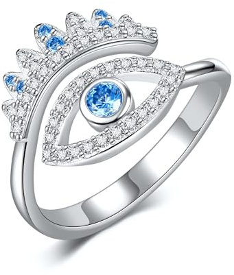 DAYLINLOVE Böses Auge Ringe 925 Sterling Silber Einstellbare Blaue Böses Auge Ringe für Frauen Amulett Schutz Ring Geschenke für Mädchen Damen