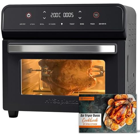 HYSapientia® 24L Heißluftfritteuse XXL mit LED-Touchscreen,8 Programme mini backofen mit umluft, heißluftofen,1800W heissluftfritteuse air fryer oven,Rezeptbuch auf Deutsch,Edelstahl-Innenraum