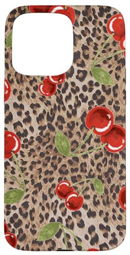 iPhone 15 Pro Max Cute Cherry Cherries On Cheetah Leopard Print Girl Women Case