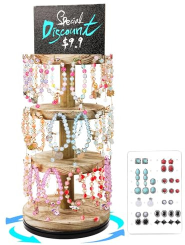 ODDPC Armband-Display, Schlüsselanhänger-Ständer, kompatibel mit Armbändern, Schlüsselanhängern, Schmuck, 36 Haken, Verkaufsstand mit Werbetafel, Braun (befestigter Ohrringhalter-Organizer)