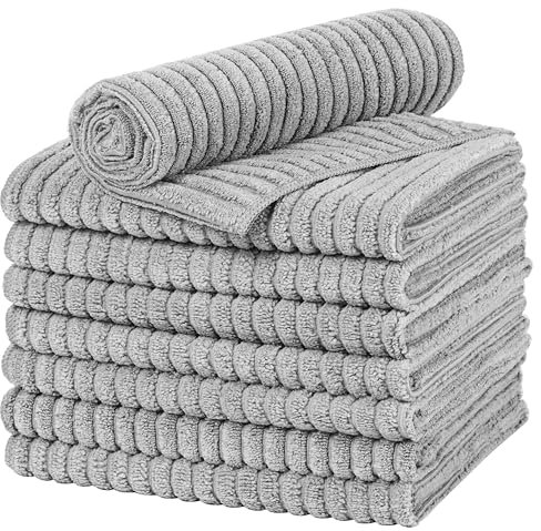 gryeer Microfibre Tea Towels, Thick, Soft, Super Absorbent and Lint Free Kitchen Towels, 45 x 65 cm, Pack of 8, Grey