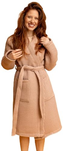 BLUMIS® Peignoir pour femme - Tissu piqué gaufré épais 250 g/m² - Coton certifié Öko-Tex - Respirant - Séchage rapide - Idéal pour le sauna et le spa - Coupe kimono élégante