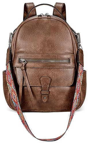 UTO Kleiner Rucksack Damen Leder Elegant 2 in 1 Schultertasche Cityrucksack Wasserdicht Großer Stauraum Viele Fächer Abnehmbare Schultergurt Rucksackhandtaschen Tagesrucksack Arbeit Reisen Braun