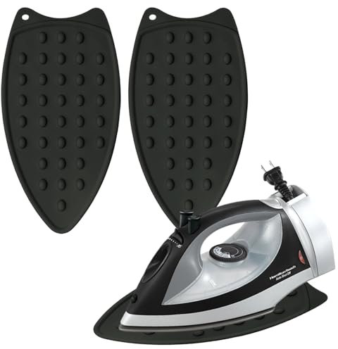 GOCUODE Suela para Plancha,Resto de Hierro de Silicona,Almohadilla de Plancha con Orificio para Colgar,Base de Silicona para Planchar para Aislar de Las Quemaduras (Negro)
