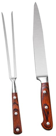 Edelstahl Grillgabel und Messer 2 Stück für Barbecue | Kaffeefarbenes aus Edelstahl und Holz, Umweltfreundlich und Spülmaschinengeeignet, in Kasten Verpackt